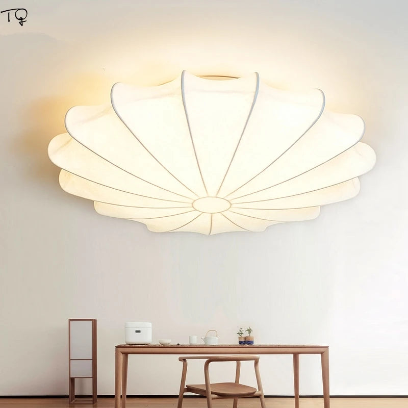 Plafonnier Japonais coréen chaud classique Zen Art tissu soie Led - vue 5 sur 5