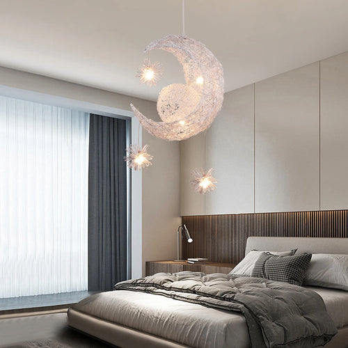 lustre led romantique moderne en forme de lune et étoile - vue 5 sur 14