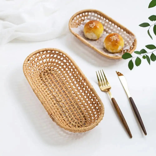 panier de rangement ovale en rotin pour pain et fruits - vue 2 sur 8