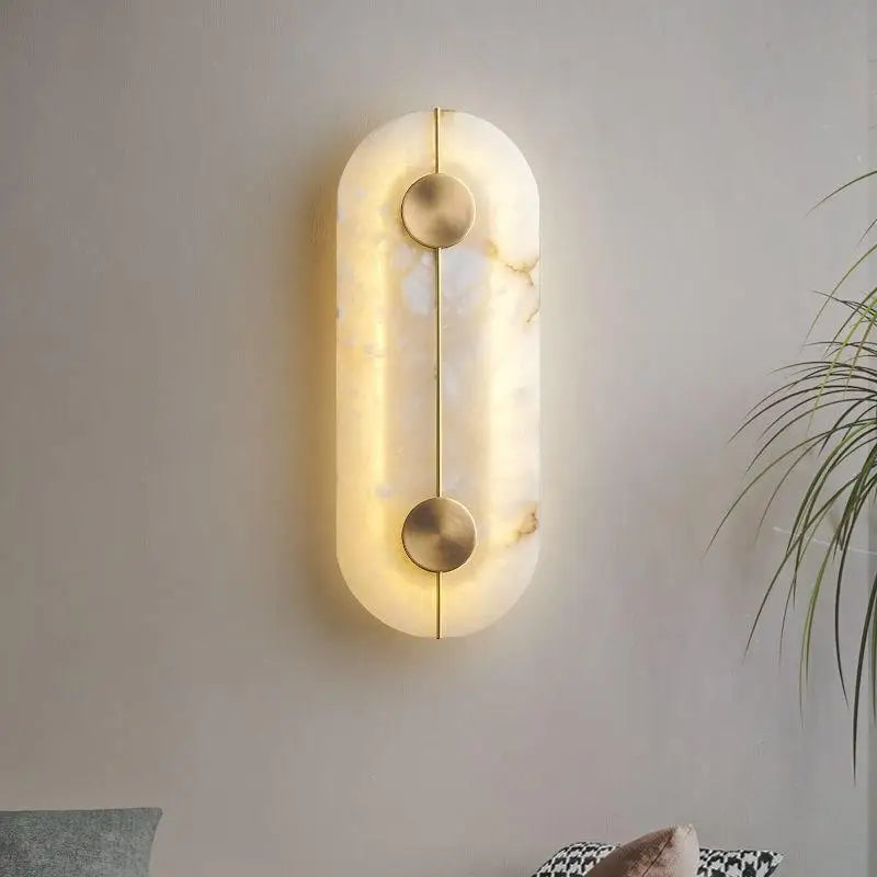 Applique murale LED ronde en marbre et cuivre doré - vue 1 sur 8