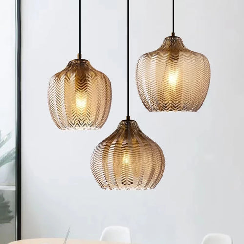 Suspension nordiques en verre ambre lampe suspendue Luminaires de cuisine E27 Restaurant chambre chevet décor lampe Luminaires - vue 2 sur 14