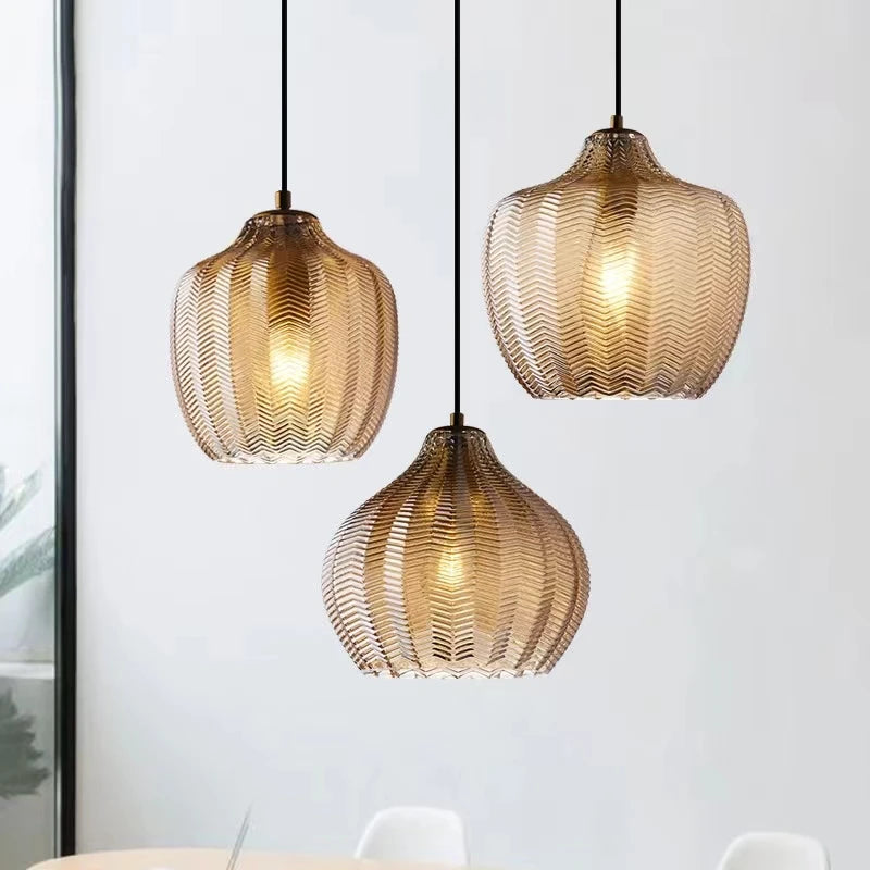 Suspension nordiques en verre ambre lampe suspendue Luminaires de cuisine E27 Restaurant chambre chevet décor lampe Luminaires - vue 2 sur 14