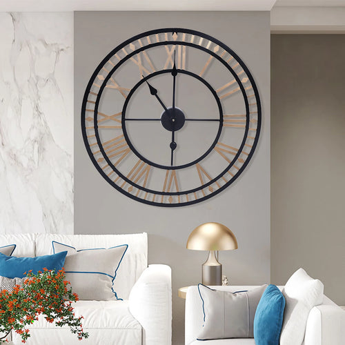 horloge murale vintage chiffres romains en métal design élégant et raffiné - vue 2 sur 6