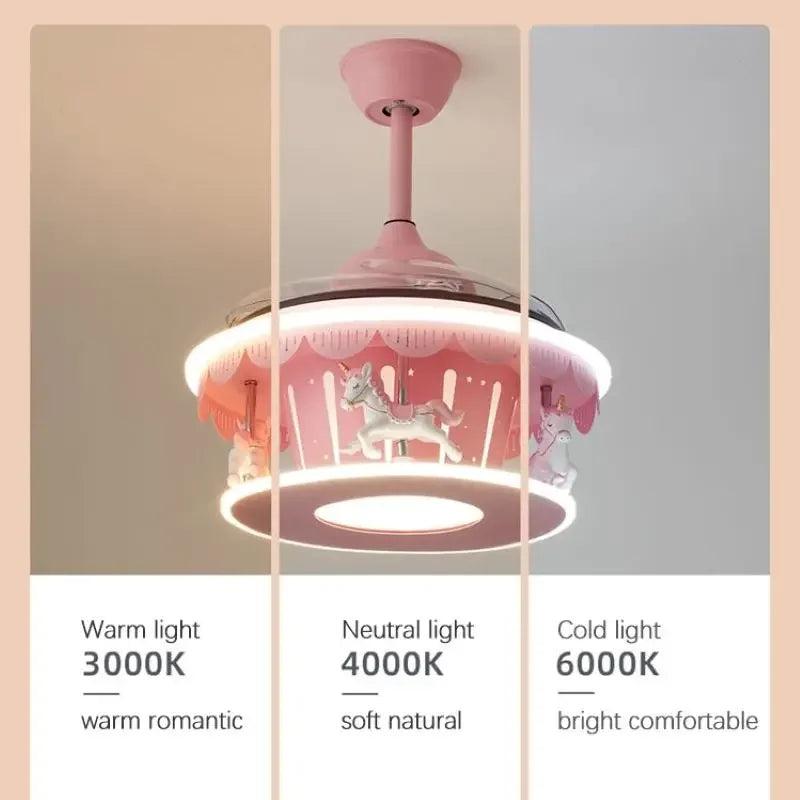 plafonnier led carrousel créative dessin animé luminaire pour filles - vue 5 sur 8