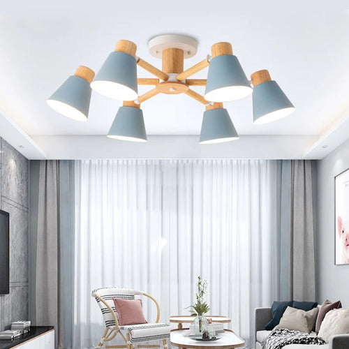 lustre nordique en bois massif éclairage moderne pour hôtel et restaurant - vue 2 sur 20