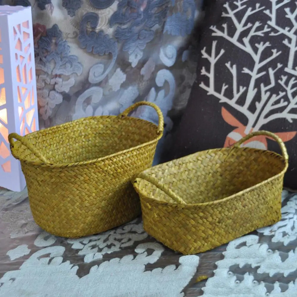 paniers de rangement en rotin et paille tressée pour plantes et objets divers - vue 6 sur 11
