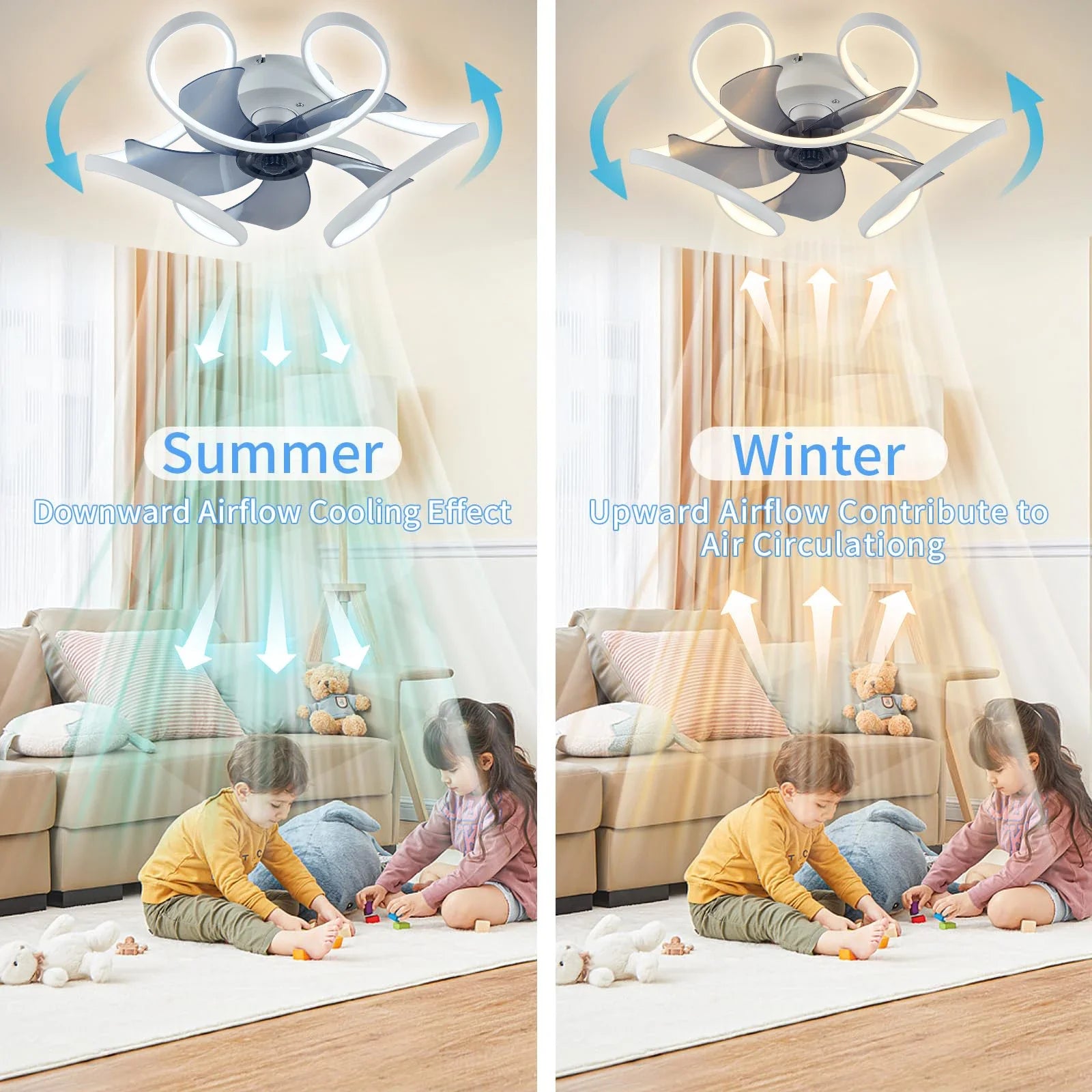 plafonnier moderne silencieux à led avec télécommande et lumière colorée - vue 4 sur 8