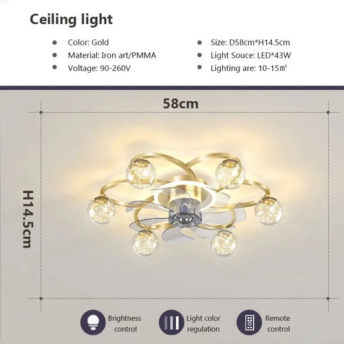 plafonnier led moderne avec ventilateur éclairage silencieux intelligent - vue 10 sur 15