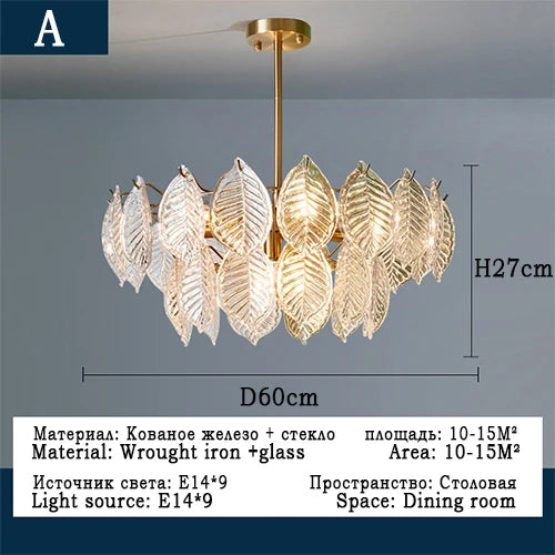 lustre moderne en verre suspendu avec décoration de feuilles - vue 8 sur 11