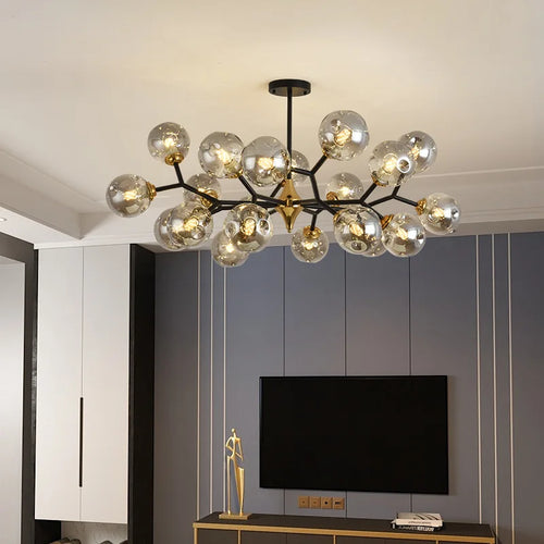 Boule de verre nordique Led plafond lustre noir suspension lumières décor à la maison suspendus Lustres luminaire salon salle à manger chambre - vue 2 sur 14