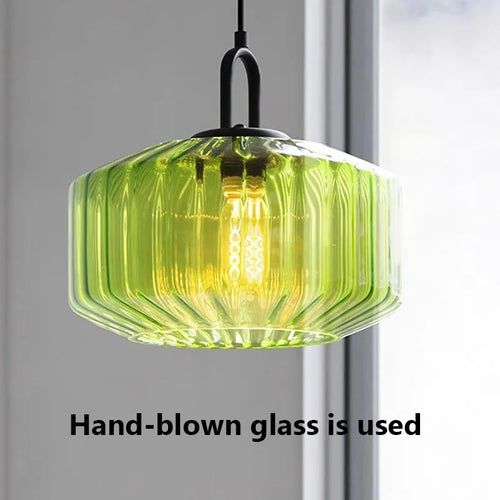 lustre rétro suspendu en verre avec lumière led décorative - vue 7 sur 9