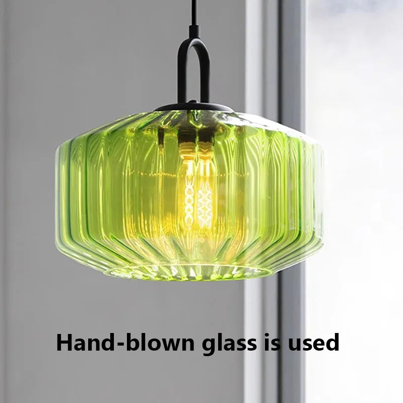lustre rétro suspendu en verre avec lumière led décorative - vue 6 sur 9