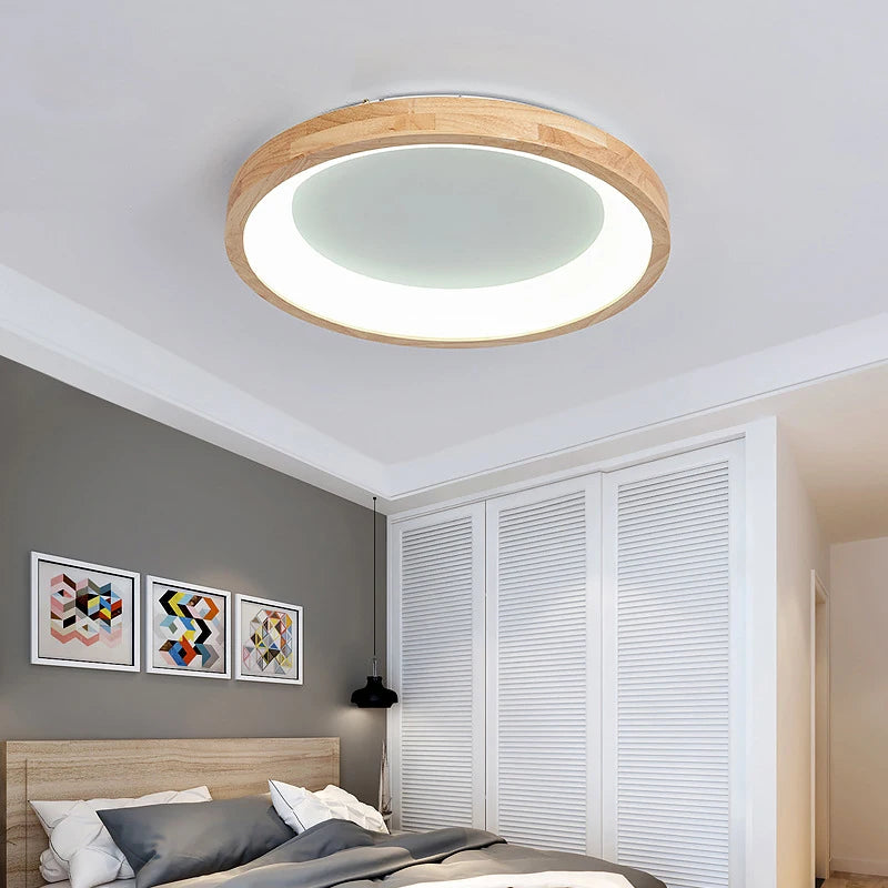 lampes de plafond en bois massif led simple japonais - vue 6 sur 9