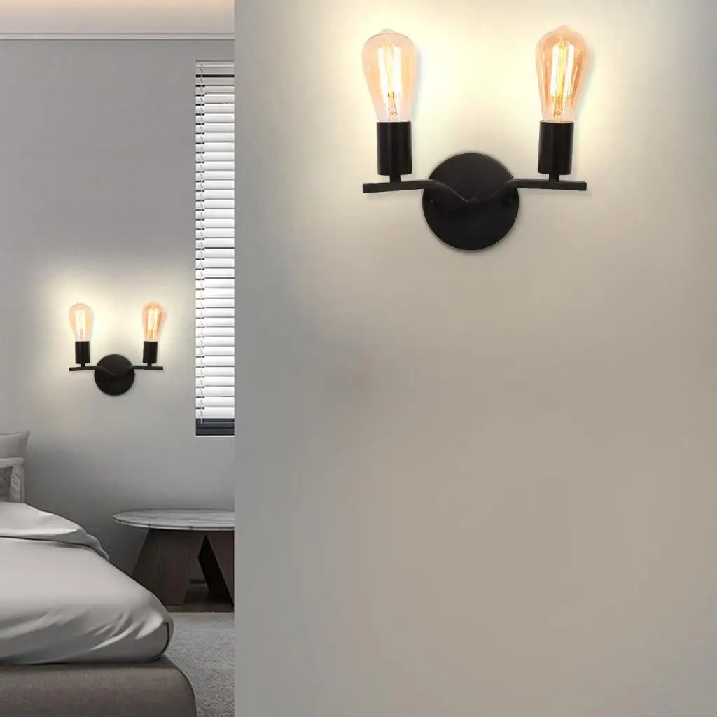 Applique murale deux têtes bois fer loft - vue 8 sur 8