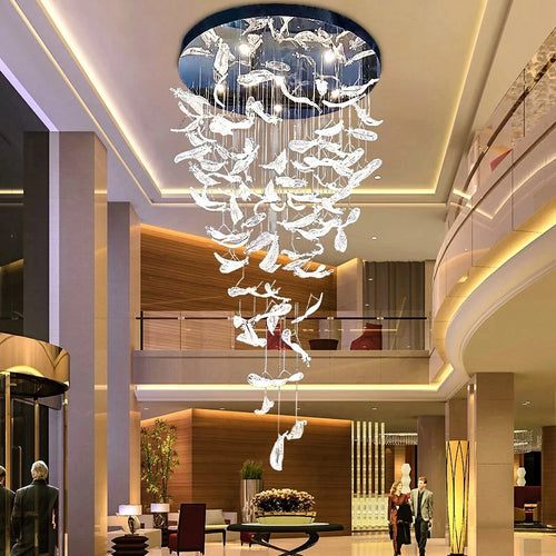 lustre plume en cristal led moderne en acier inoxydable - vue 3 sur 8