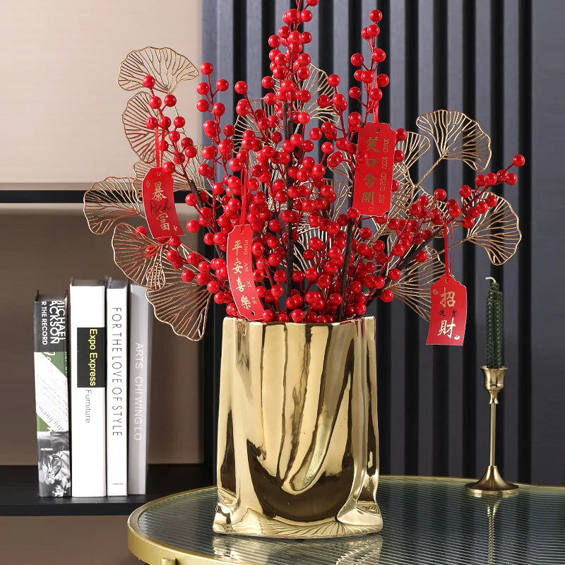 vase en céramique avec volants argentés pour fleurs décoratives - vue 5 sur 12