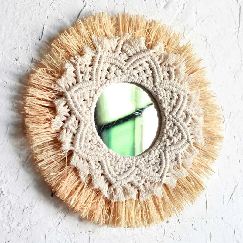 miroir tissé à la main décoration murale boho nordique décorateur - vue 5 sur 6