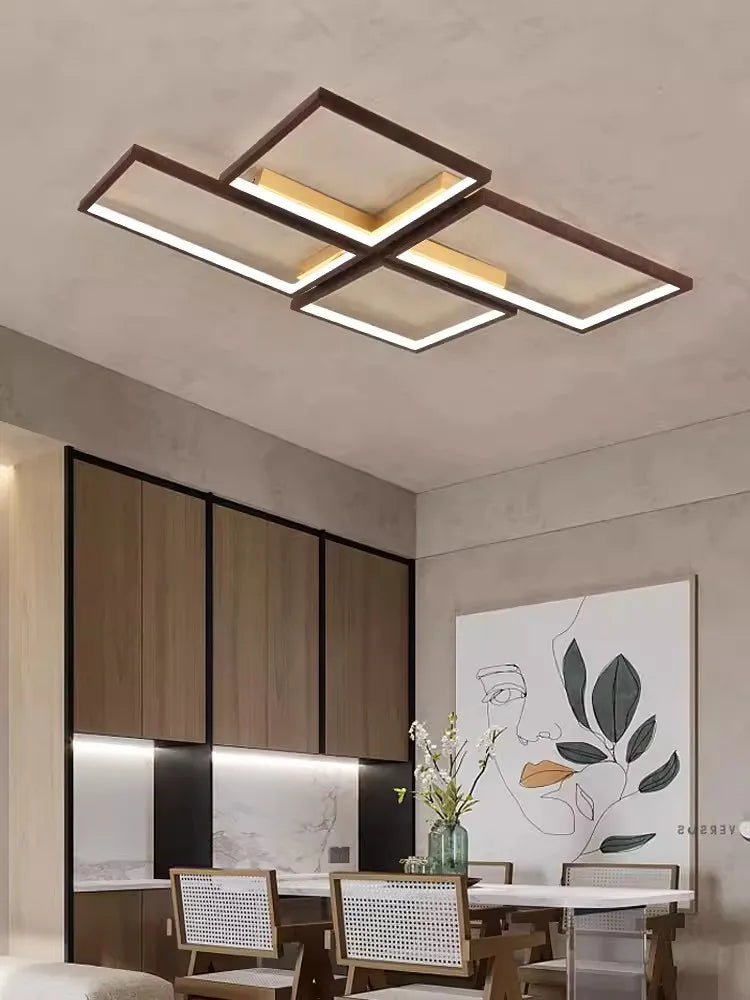 plafonnier led design moderne en métal et bois élégant - vue 4 sur 10