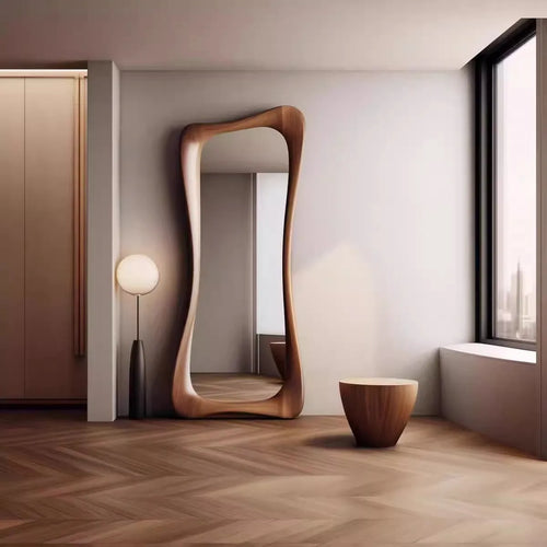miroir décoratif de luxe artistique en bois de noyer léger - vue 2 sur 5