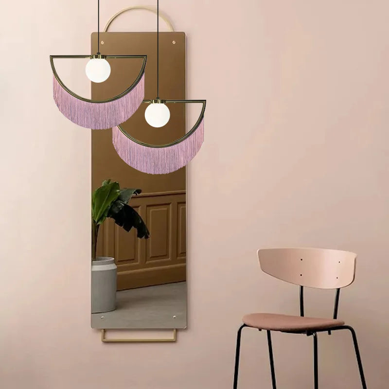 lampe à poser cœur avec pompon rose style nordique créatif - vue 5 sur 12
