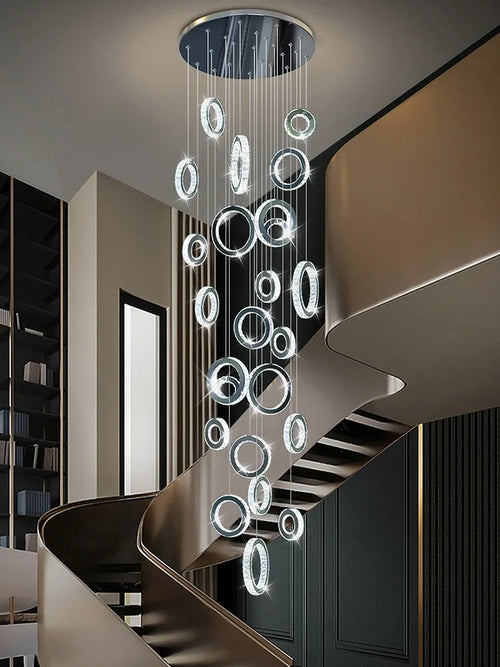 Modern LED Crystal Chandelier Nordic Ring Hanging Lights for Living Room, Hanging Lamps Fixtures Staircase Lighting Pendant Lamp - vue 4 sur 14
