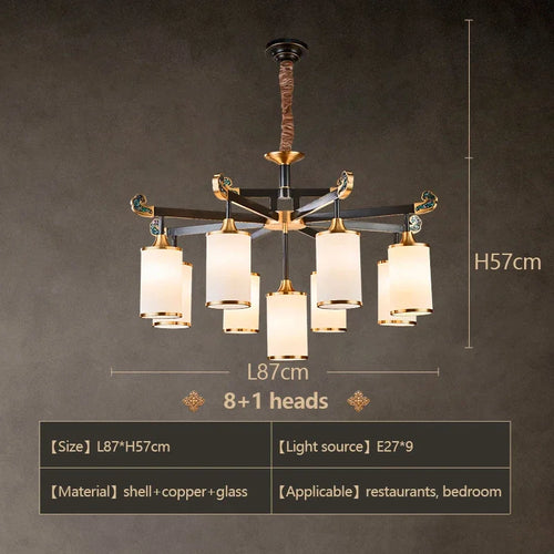 lustre en cuivre design style chinois pour éclairage moderne - vue 9 sur 12