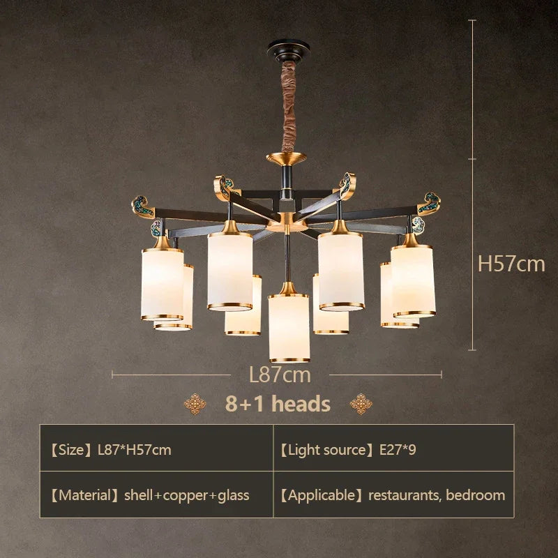 lustre en cuivre design style chinois pour éclairage moderne - vue 8 sur 12