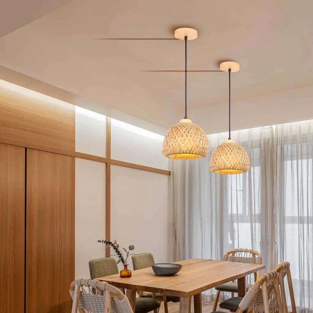 lustre tissé à la main en bambou avec led intégrée - vue 5 sur 16