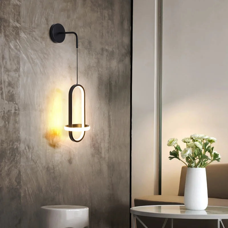 applique murale led moderne de luxe avec anneau doré décoratif d'intérieur - vue 3 sur 18