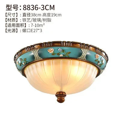 European style bedroom light, living room resin chandelier, LED glass and iron art chandelier - vue 9 sur 12