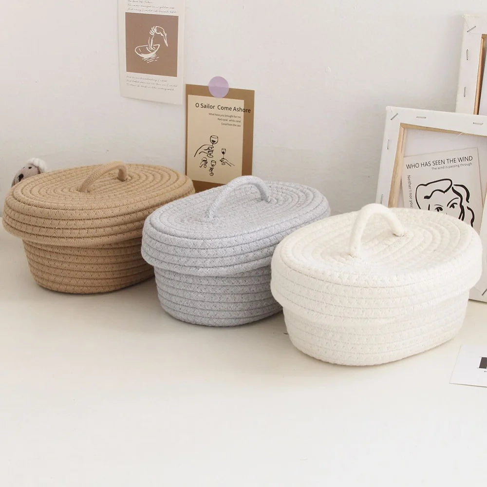 paniers ovales en corde de coton pour rangement et organisation - vue 4 sur 18