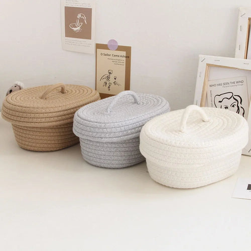 paniers ovales en corde de coton pour rangement et organisation - vue 4 sur 18