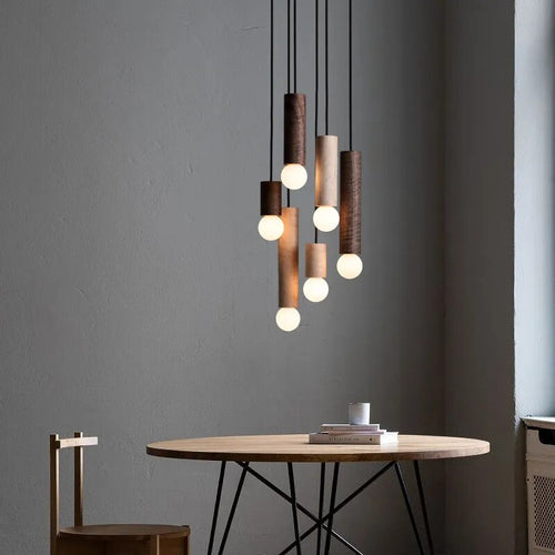 suspension noyer lustre chinois barre tête lampes - vue 2 sur 13