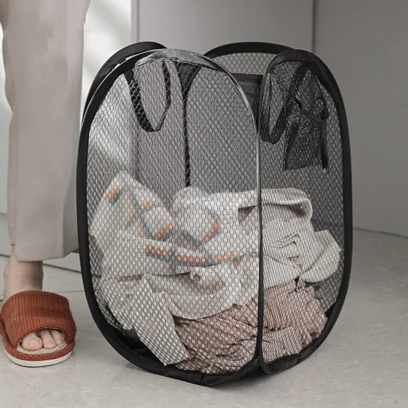 panier à linge pliable sac de rangement en filet polyvalent - vue 7 sur 8