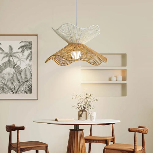 suspension japonaise tressée à la main luminaire décoratif en bois - vue 5 sur 10