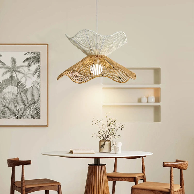 suspension japonaise tressée à la main luminaire décoratif en bois - vue 4 sur 10