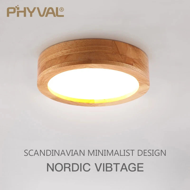 Plafonnier led design nordique en bois naturel montée en surface - vue 6 sur 10