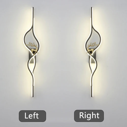 Modern Living Room Long Wall Lights with Anlter Design Gold Black TV Background Decorative Wall Lamp for Bedroom Remote Control - vue 6 sur 23