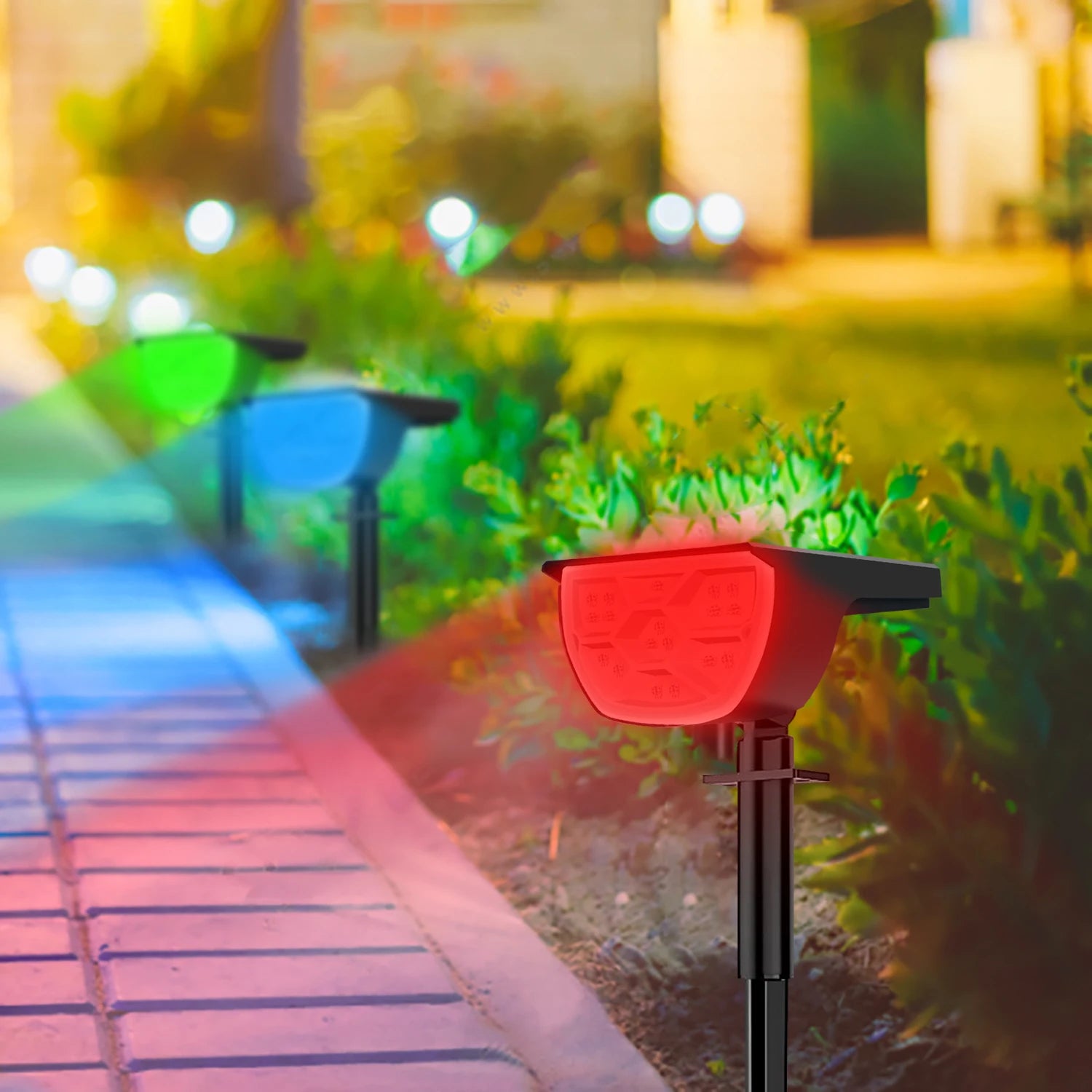 20/18LEDs RVB Lumière Solaire Extérieur Paysage Projecteurs Changement de Couleur 2 En 1 Sans Fil Étanche Lampe Murale Solaire Patio Jardin - vue 8 sur 8