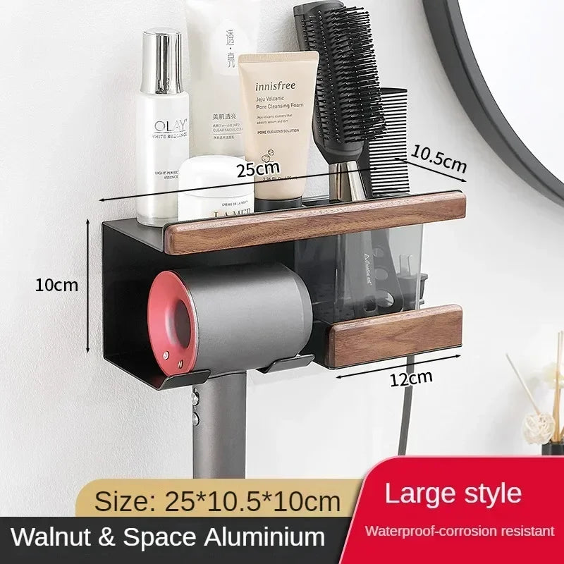 porte-serviettes en bois et aluminium organisateur mural pour accessoires de douche - vue 8 sur 16
