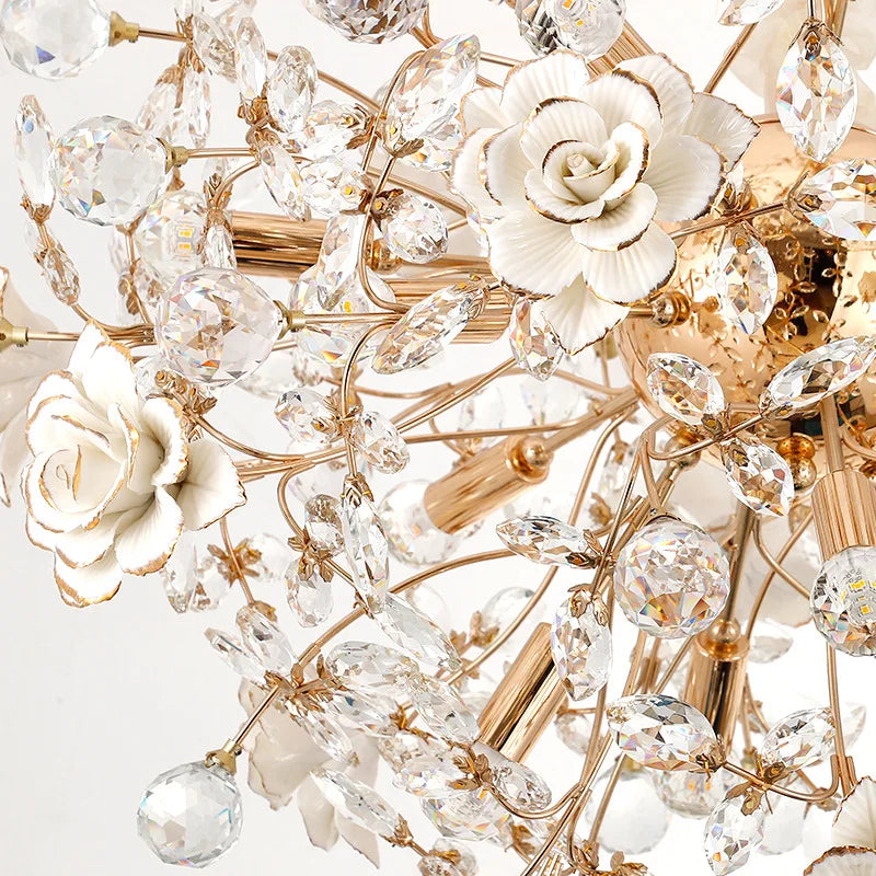 Lustre céramique blanc fleurs décoration - vue 3 sur 12
