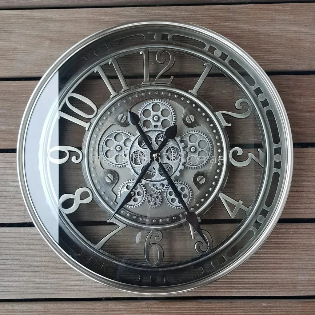 horloge murale industrielle en métal avec engrenages mobiles décorative - vue 3 sur 14
