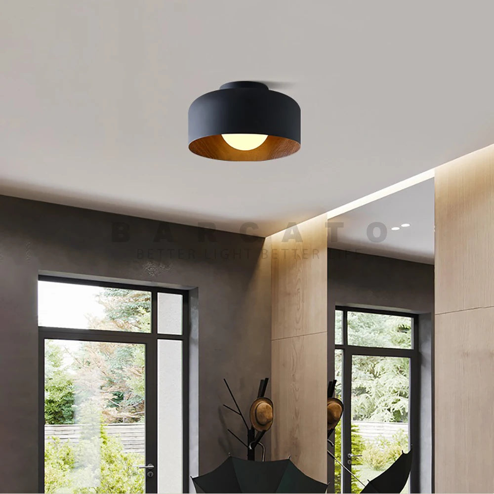 plafonnier Nordique moderne noyer bois Texture Led pour chambre salon cuisine étude allée balcon rond G9 lustre lumière - vue 3 sur 8