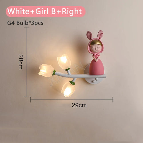 applique murale fille lapin g4 led fleur - vue 15 sur 22