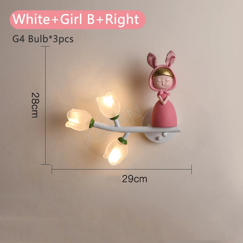 applique murale fille lapin g4 led fleur - vue 14 sur 22