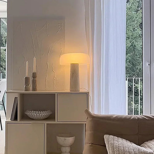 High Quality Cave Stone Desk Lamp White Glass Shade Table Light Fixture - vue 4 sur 7
