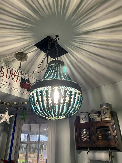 lustre moderne vintage en perles de bois pour intérieur élégant - vue 8 sur 8