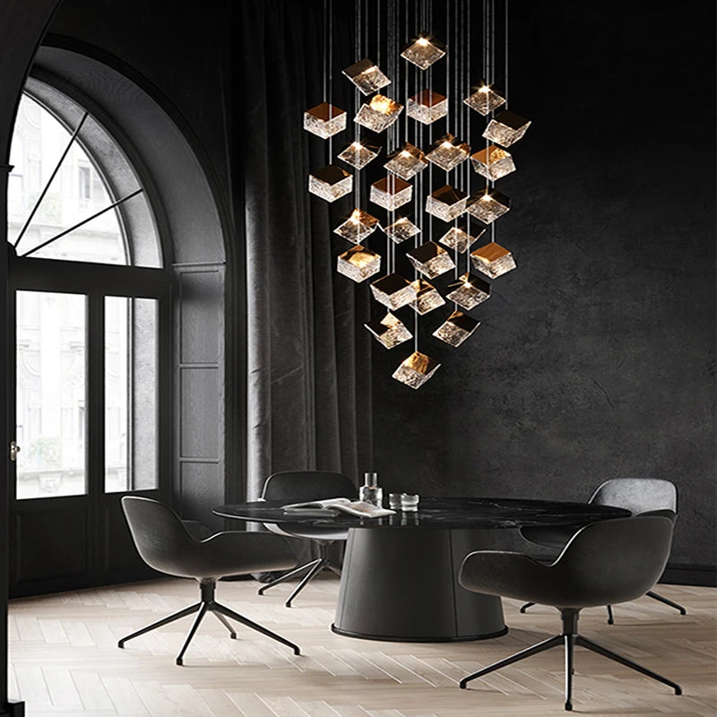 Modern cubic design villa pendant lights, Nordic living room, hotel lobby lights, restaurant, bar interior decoration lights - vue 1 sur 14