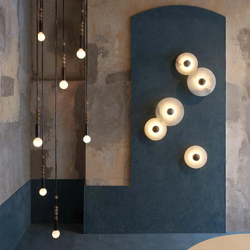 applique murale led dorée en métal et marbre naturel pour éclairage moderne - vue 3 sur 19