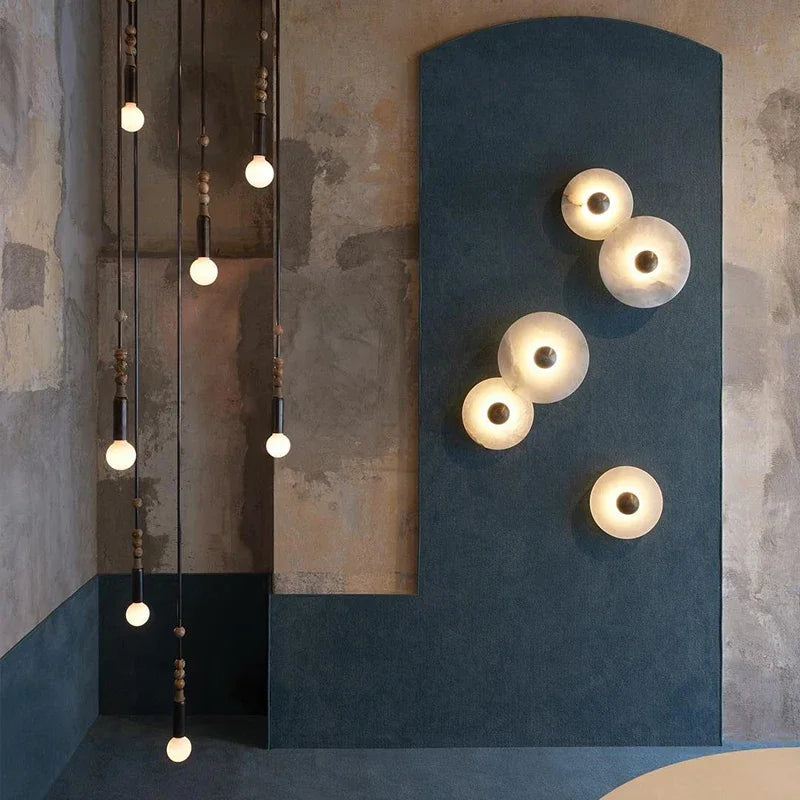 applique murale led dorée en métal et marbre naturel pour éclairage moderne - vue 3 sur 19